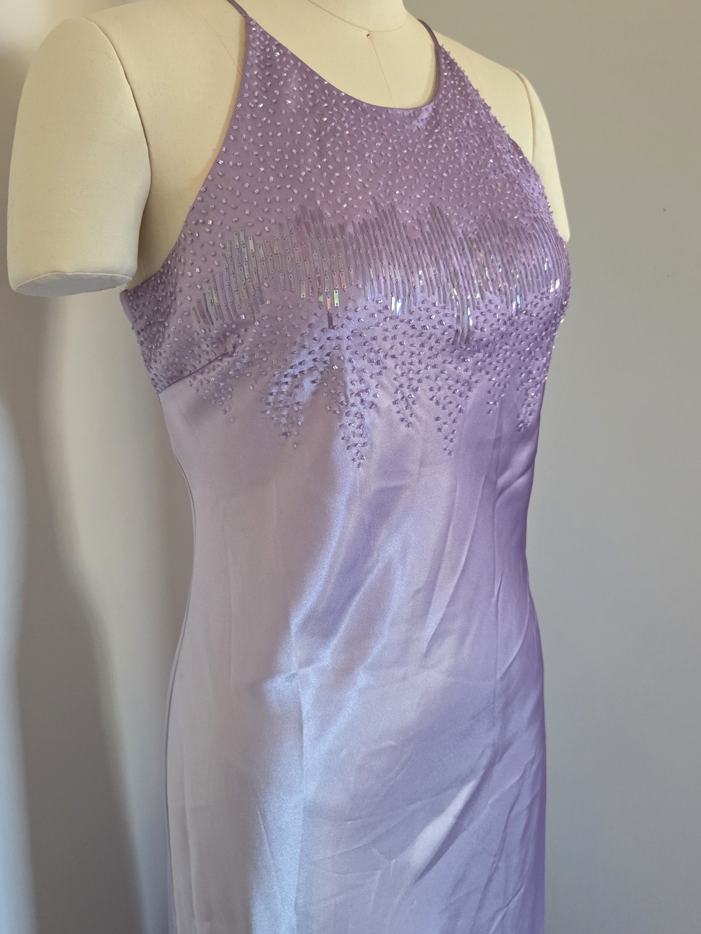 Size 12 Cachet Lavender Beaded Halter Prom Dress